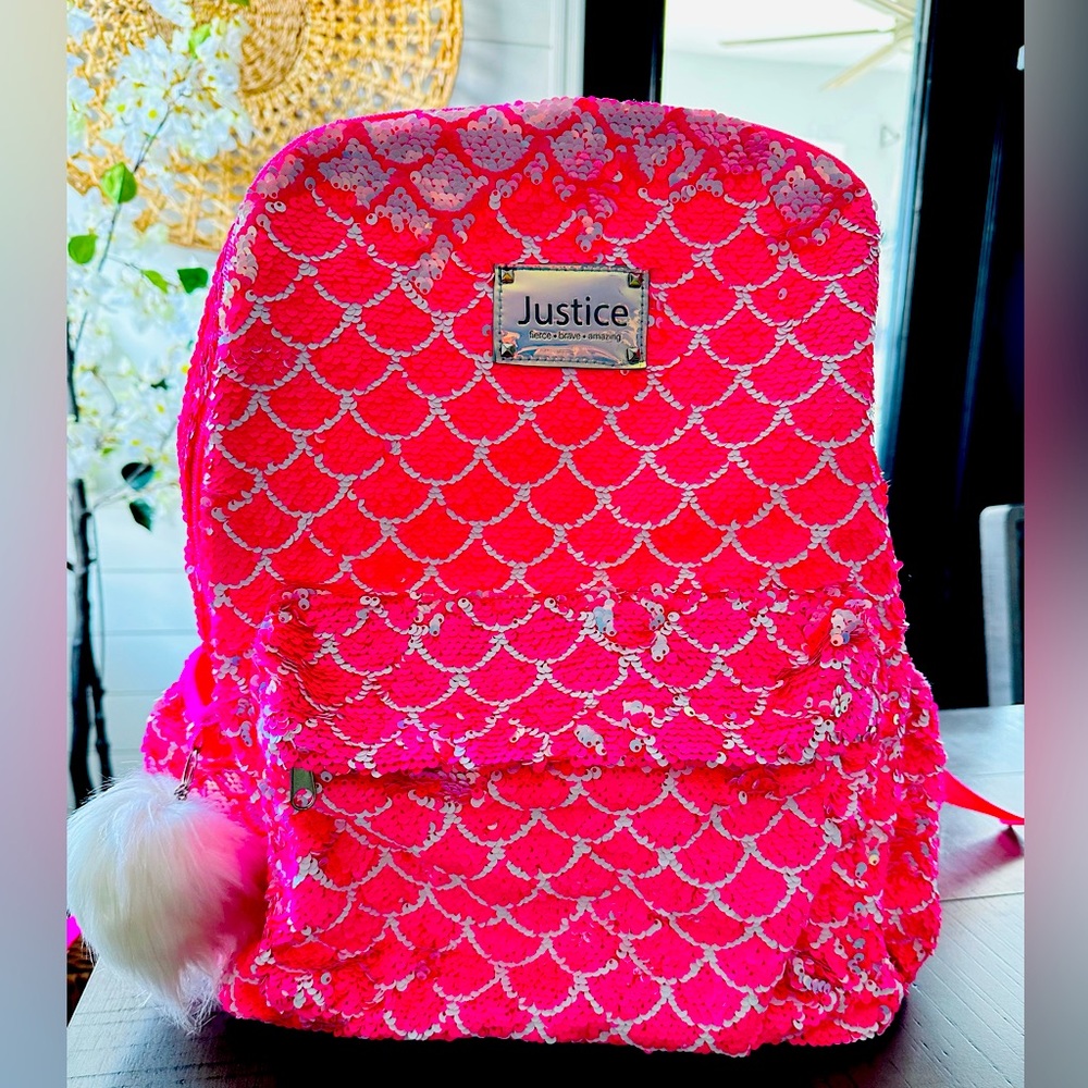 Justice Flip Sequin Mermaid Pretty Pink Backpack Bookbag